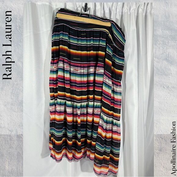 RALPH LAUREN GEORGETTE CRINKLE CUT STRIPPED MAXI SKIRT NWT SIZE 10 - Picture 4 of 6